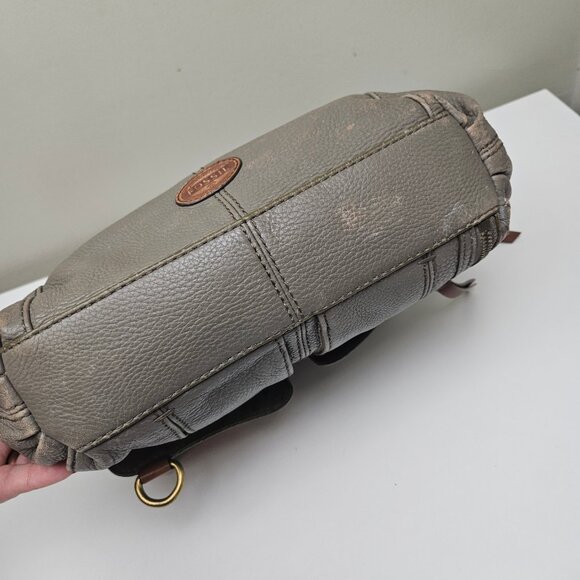Fossil Morgan Crossbody Purse Shoulder Bag Grey Leather Tote - Picture 8 of 15